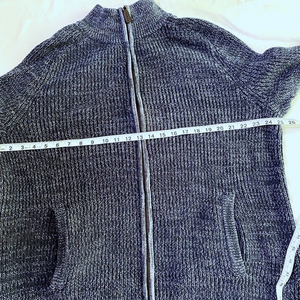 L.L. BEAN Vintage Indigo Marle Waffle Knit Cotton Full-Zip Grandpa Cardigan LT - Picture 5 of 6